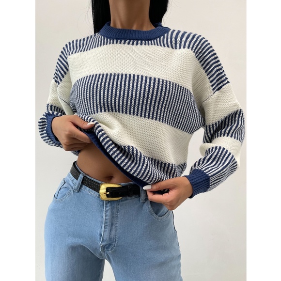Colorblock Stripe Drop Shoulder Pullover Sweater - Picture 2 of 6